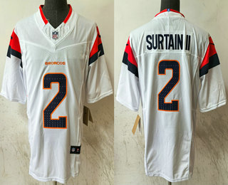 Men's Denver Broncos #2 Patrick Surtain II Limited White FUSE Vapor Jersey