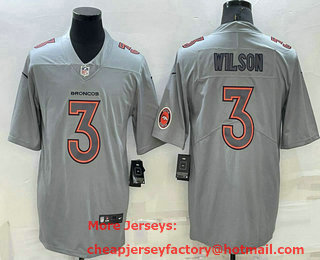 Men's Denver Broncos #3 Russell Wilson LOGO Grey Atmosphere Fashion 2022 Vapor Untouchable Stitched Limited Jersey