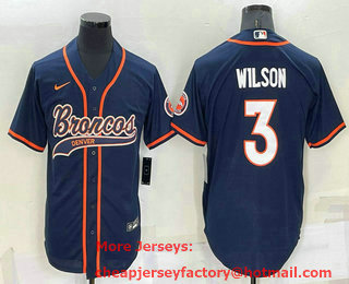 Men's Denver Broncos #3 Russell Wilson Navy Blue Stitched Cool Base Nike Baseball Jersey