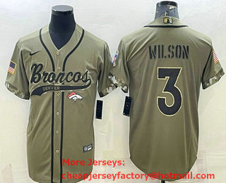 Men's Denver Broncos #3 Russell Wilson Olive 2022 Salute to Service Cool Base Stitched Baseball Jersey