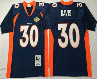 Men's Denver Broncos #30 Terrell Davis Navy Blue Throwback Jersey by Mitchell & Ness