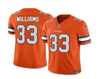 Men's Denver Broncos #33 Javonte Williams Orange 2023 FUSE Vapor Stitched Jersey