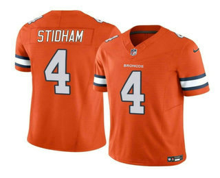 Men's Denver Broncos #4 Jarrett Stidham Orange 2023 FUSE With John Madden Patch Vapor Limited Stitched Jersey