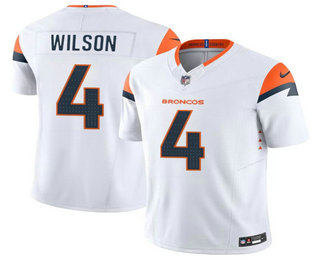 Men's Denver Broncos #4 Zach Wilson White 2024 FUSE Vapor Limited Stitched Football Jersey