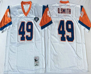 Men's Denver Broncos #49 Dennis Smith White 75TH Throwback Jersey by Mitchell & Ness