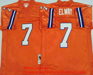 Men's Denver Broncos #7 John Elway ALL Orange Throwback Jersey by Mitchell & Ness