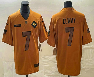 Men's Denver Broncos #7 John Elway Brown 2023 Salute To Service Limited Stitched Jersey