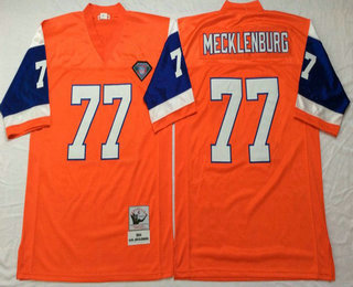 Men's Denver Broncos #77 Karl Mecklenburg Orange Throwback Jersey by Mitchell & Ness