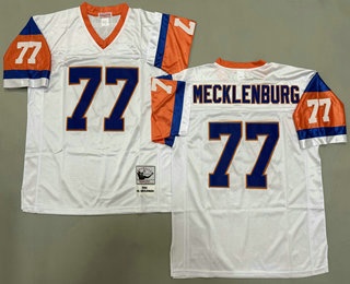 Men's Denver Broncos #77 Karl Mecklenburg White 1994 Throwback Jersey