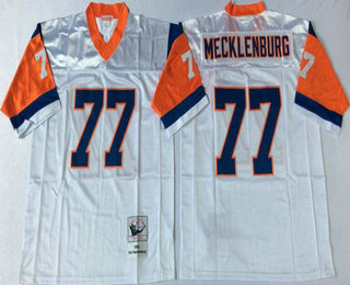 Men's Denver Broncos #77 Karl Mecklenburg White Throwback Jersey by Mitchell & Ness