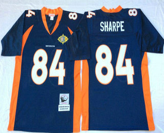 Men's Denver Broncos #84 Shannon Sharpe Navy Blue Throwback Jersey by Mitchell & Ness
