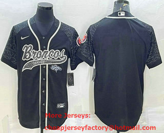Men's Denver Broncos Blank Black Reflective With Patch Cool Base Stitched Baseball Jersey