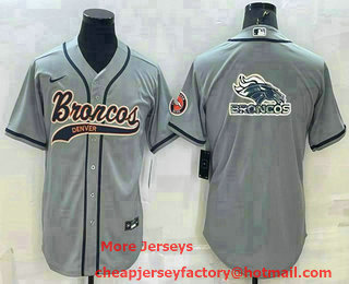 Men's Denver Broncos Grey Team Big Logo With Patch Cool Base Stitched Baseball Jersey
