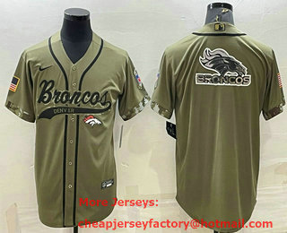 Men's Denver Broncos Olive Salute to Service Team Big Logo Cool Base Stitched Baseball Jersey