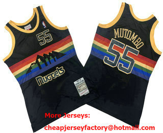 Men's Denver Nuggets #55 Dikembe Mutombo Black 1991-92 Rainbow Hardwood Classics Soul Swingman Throwback Jersey