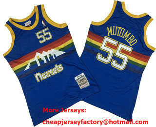 Men's Denver Nuggets #55 Dikembe Mutombo Blue 1991-92 Rainbow Hardwood Classics Soul Swingman Throwback Jersey
