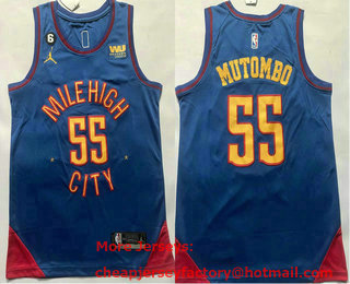 Men's Denver Nuggets #55 Dikembe Mutombo Blue 2023 Statement Edition With 6 Patch Stitched Jersey
