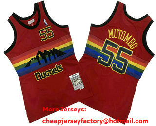 Men's Denver Nuggets #55 Dikembe Mutombo Red 1991-92 Rainbow Hardwood Classics Soul Swingman Throwback Jersey