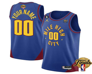 Men's Denver Nuggets Custom Blue 2023 Finals Statement Edition With 6 Patch Stitched Jersey