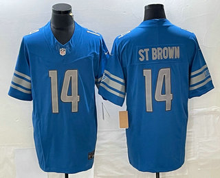 Men's Detroit Lions #14 Amon Ra St Brown Blue 2023 FUSE Vapor Limited Stitched Jersey