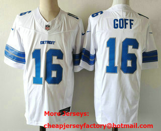 Men's Detroit Lions #16 Jared Goff Limited White 2024 FUSE Vapor Stitched Jersey