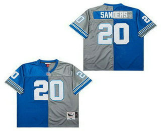 Men's Detroit Lions #20 Barry Sanders Blue Gray Split 1996 Throwback Jersey