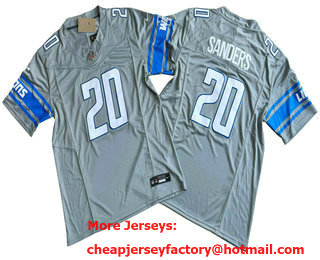 Men's Detroit Lions #20 Barry Sanders Grey 2023 FUSE Vapor Limited Stitched Jersey