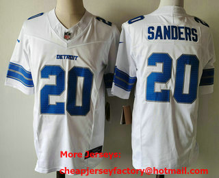 Men's Detroit Lions #20 Barry Sanders Limited White 2024 FUSE Vapor Jersey