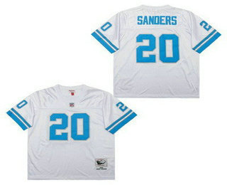 Men's Detroit Lions #20 Barry Sanders White 1996 Throwback Jersey