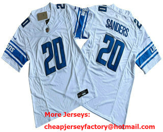 Men's Detroit Lions #20 Barry Sanders White 2023 FUSE Vapor Limited Stitched Jersey