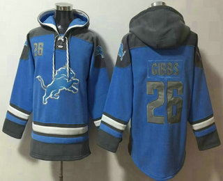 Men's Detroit Lions #26 Jahmyr Gibbs Blue Ageless Must Have Lace Up Pullover Hoodie