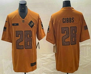 Men's Detroit Lions #26 Jahmyr Gibbs Limited Brown 2023 Salute To Service Jersey