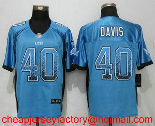 Men's Detroit Lions #40 Jarrad Davis Blue Drift Stitched NFL Nike Fashion Jersey