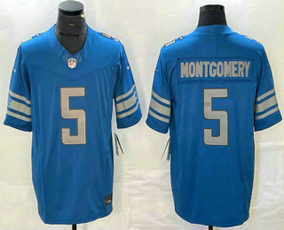 Men's Detroit Lions #5 David Montgomery Blue 2023 FUSE Vapor Limited Stitched Jersey