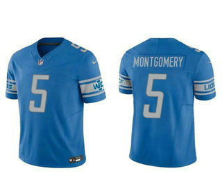 Men's Detroit Lions #5 David Montgomery Blue 2023 FUSE Vapor Limited Stitched Jersey