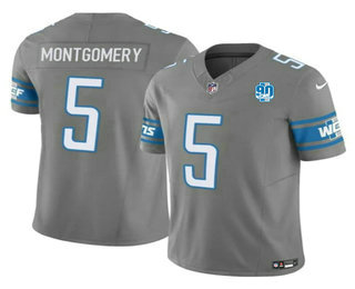 Men's Detroit Lions #5 David Montgomery Grey 2023 FUSE 90th Anniversary Vapor Limited Stitched Jersey