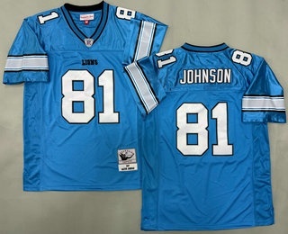 Men's Detroit Lions #81 Calvin Johnson Light Blue 2007 Throwback Jersey