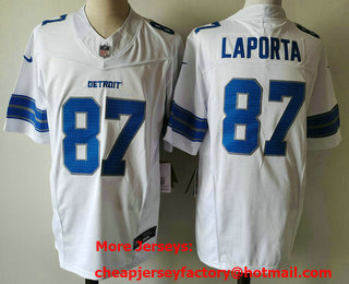 Men's Detroit Lions #87 Sam Laporta Limited White 2024 FUSE Vapor Jersey