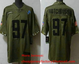 Men's Detroit Lions #97 Aidan Hutchinson Limited Olive 2022 Salute To Service Jersey