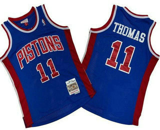 Men's Detroit Pistons #11 Isiah Thomas Blue 1988 Throwback Swingman Jersey