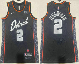 Men's Detroit Pistons #2 Cade Cunningham Black 2023 City Icon Sponsor Swingman Jersey