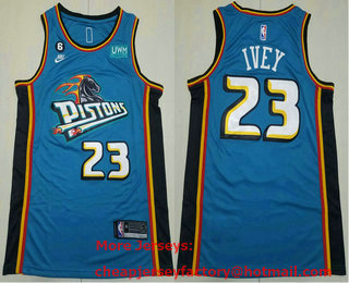 Men's Detroit Pistons #23 Jaden Ivey Green With 6 Patch Stitched Jersey With Sponsor
