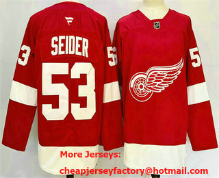 Men's Detroit Red Wings #53 Moritz Seider Red 2024 Stitched Jersey