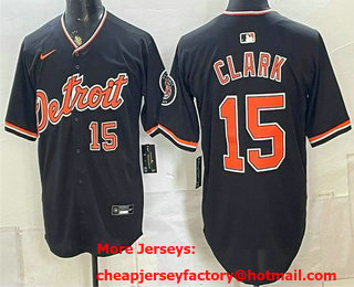 Men's Detroit Tigers #15 Max Clark Black Alternate Cool Base Stitched Jersey