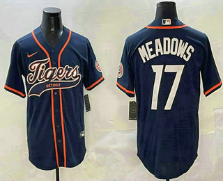 Men's Detroit Tigers #17 Parker Meadows Navy With Patch Cool Base Stitched Baseball Jersey