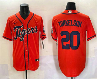 Men's Detroit Tigers #20 Spencer Torkelson Orange With Patch Cool Base Stitched Baseball Jersey