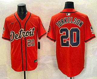 Men's Detroit Tigers #20 Spencer Torkelson Orange With Patch Vapor Premier Limited Stitched Baseball Jersey