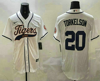 Men's Detroit Tigers #20 Spencer Torkelson White With Patch Cool Base Stitched Baseball Jersey