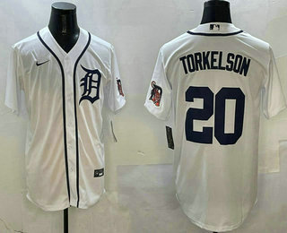 Men's Detroit Tigers #20 Spencer Torkelson White With Patch Stitched Cool Base Nike Jersey