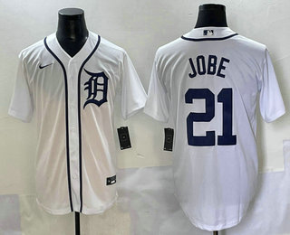 Men's Detroit Tigers #21 Jackson Jobe White Cool Base Stitched Jersey